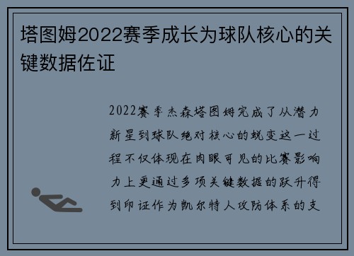 塔图姆2022赛季成长为球队核心的关键数据佐证